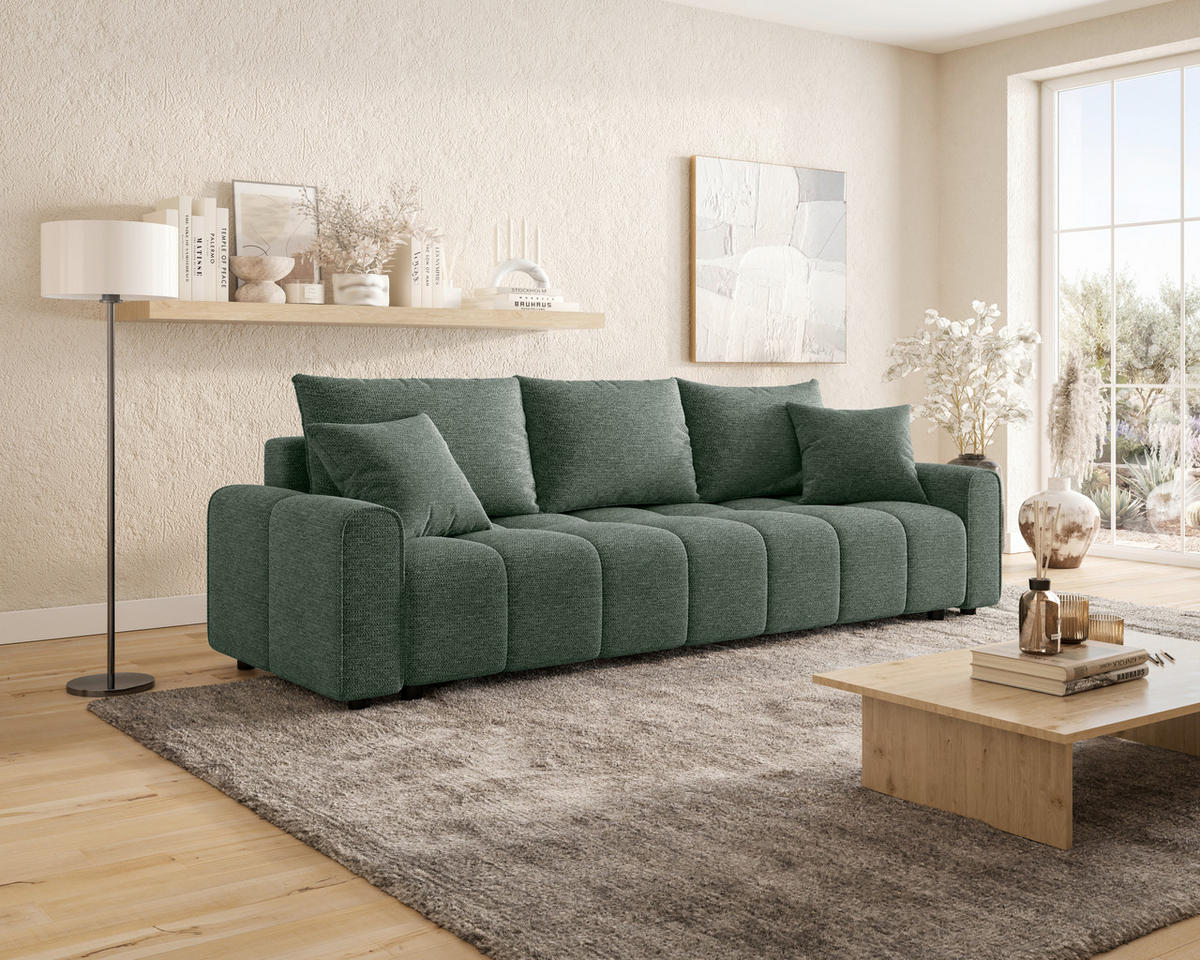 SCHLAFSOFA OLIVIER in Struktur Salbeigrün  - Salbeigrün/Schwarz, MODERN, Kunststoff/Textil (236/90/100cm) - MID.YOU