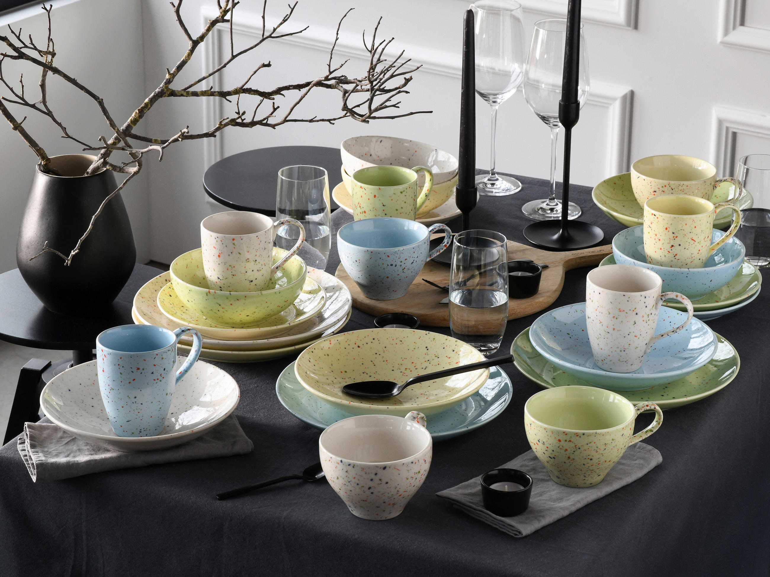 KOMPLETT SERVIS Confetti 16 delar - ljusgrön/ljusblå, Basics, keramik - Creatable