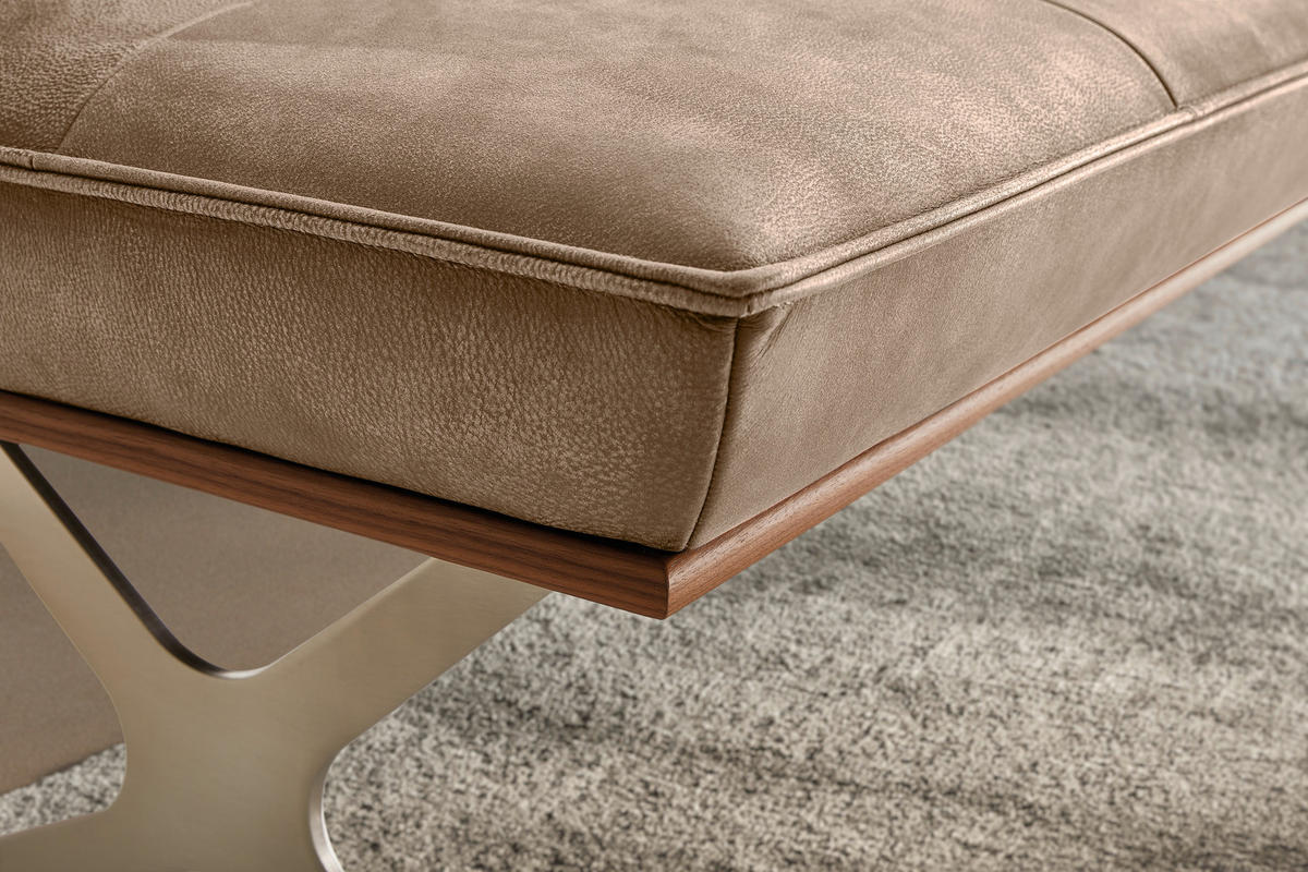 SITZBANK in Holz, Metall, Leder Edelstahlfarben, Beige  - Edelstahlfarben/Beige, Design, Leder/Holz (214/88/66cm) - Koinor