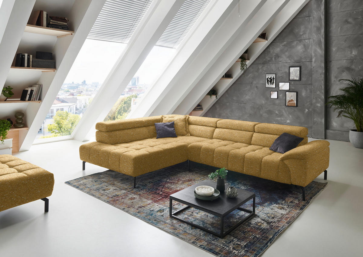 ECKSOFA in Chenille Currygelb  - Currygelb/Schwarz, Design, Textil/Metall (222/323cm) - Beldomo Style