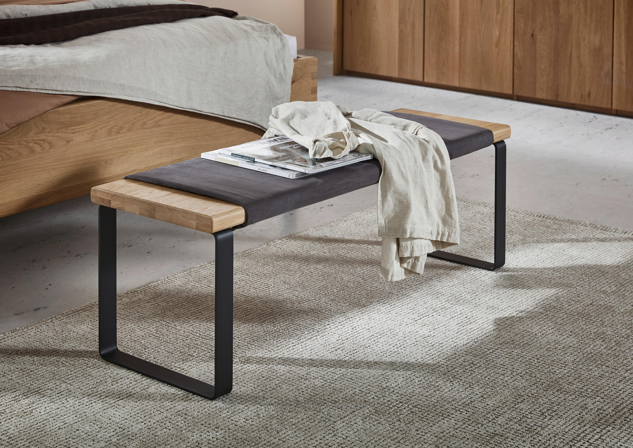 SITZBANK 120/40/38 cm Schwarz, Wildeiche Wildeiche massiv  - Wildeiche/Schwarz, Design, Holz/Metall (120/40/38cm) - Valnatura