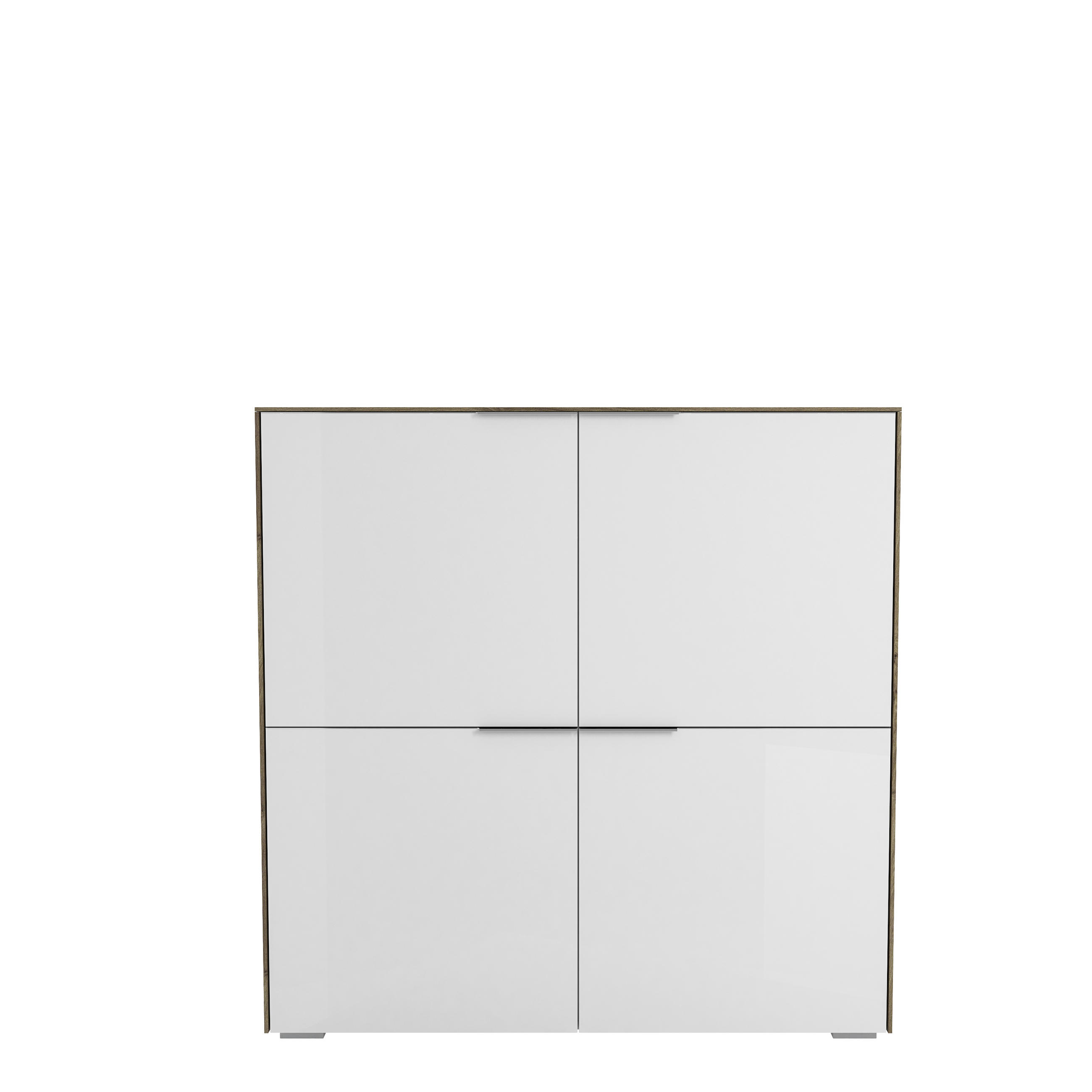 SCHUHSCHRANK Weiß, Walnussfarben - Chromfarben/Walnussfarben, Design, Glas/Holzwerkstoff (128/129,5/37,3cm) - Voleo