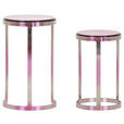 BEISTELLTISCHSET rund Lila, Silberfarben  - Lila/Silberfarben, Design, Glas/Metall - Landscape