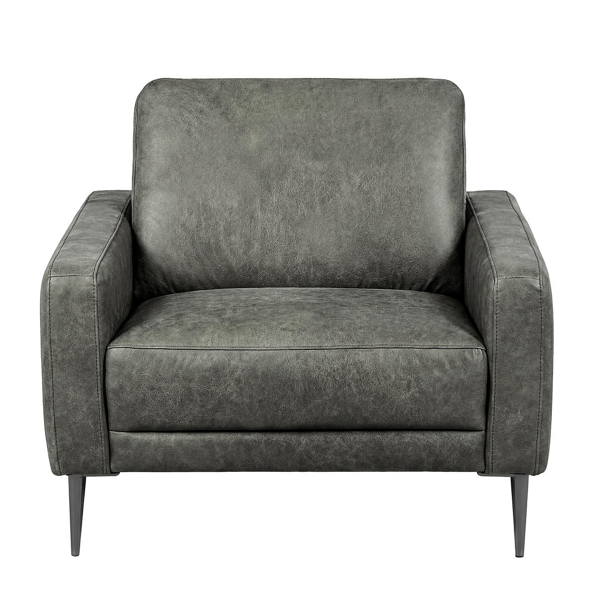 SESSEL 88/85/92 cm  in Lederlook Echtleder Grau  - Schwarzchrom/Grau, Design, Leder/Textil (88/85/92cm) - Livetastic