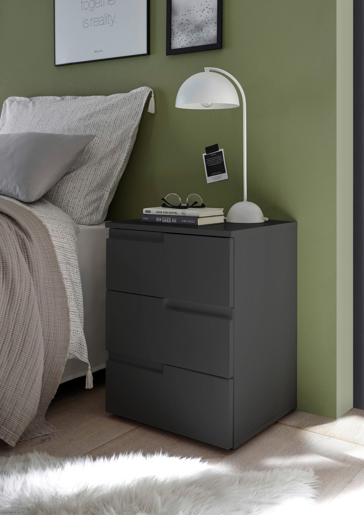 NACHTSCHRANK  - Graphitfarben/Schwarz, MODERN, Holzwerkstoff/Kunststoff (46,2/60,9/40cm)