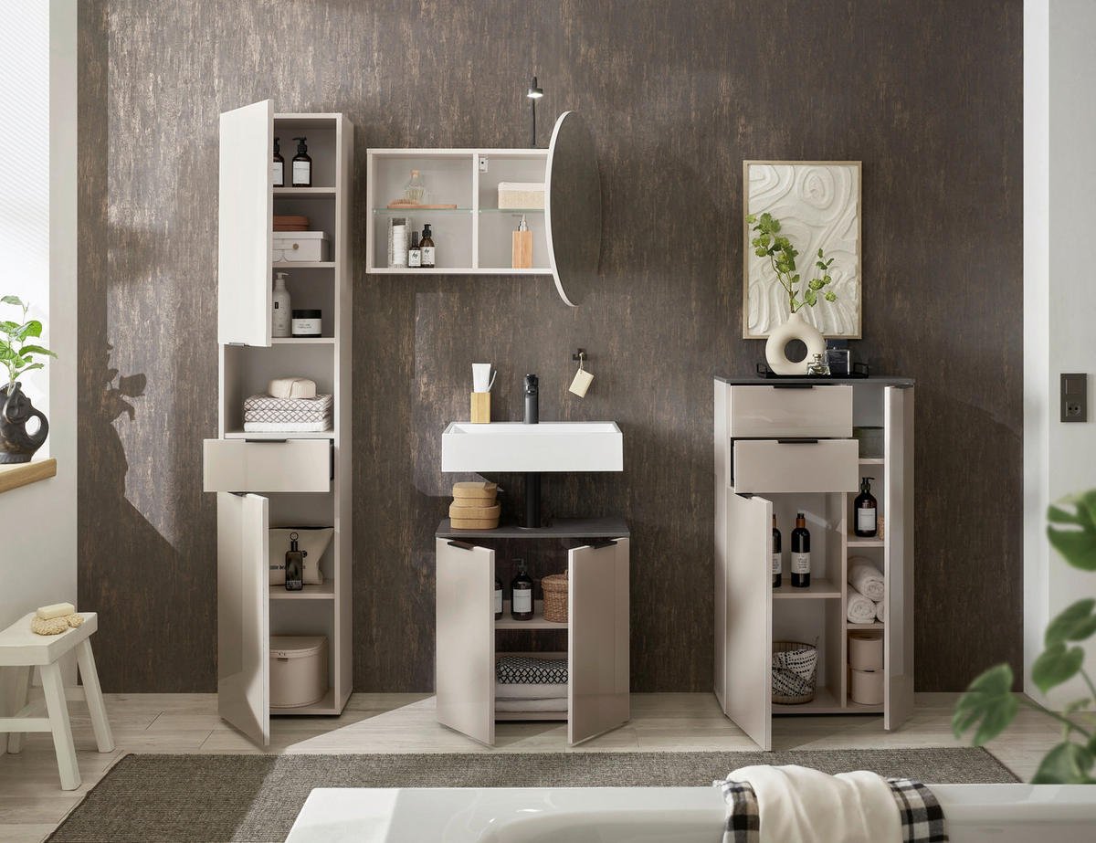 WASCHBECKENUNTERSCHRANK 60/60/35 cm  - Kaschmir/Anthrazit, Lifestyle, Glas/Holzwerkstoff (60/60/35cm) - home24