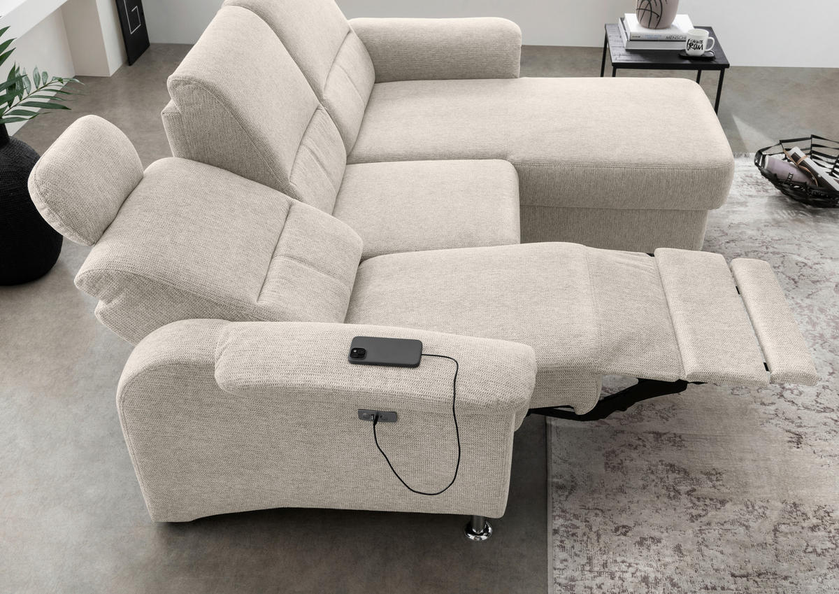 ECKSOFA in Chenille Beige  - Chromfarben/Beige, Modern, Textil/Metall (231/165cm) - Livetastic