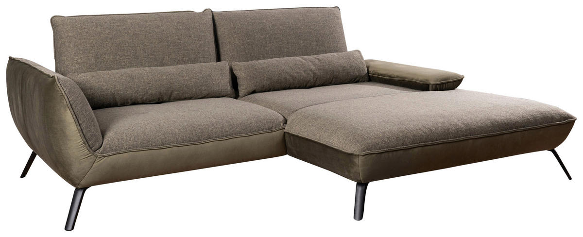 ECKSOFA in Flachgewebe Olivgrün  - Schwarz/Olivgrün, Design, Textil/Metall (273/191cm) - Moderano