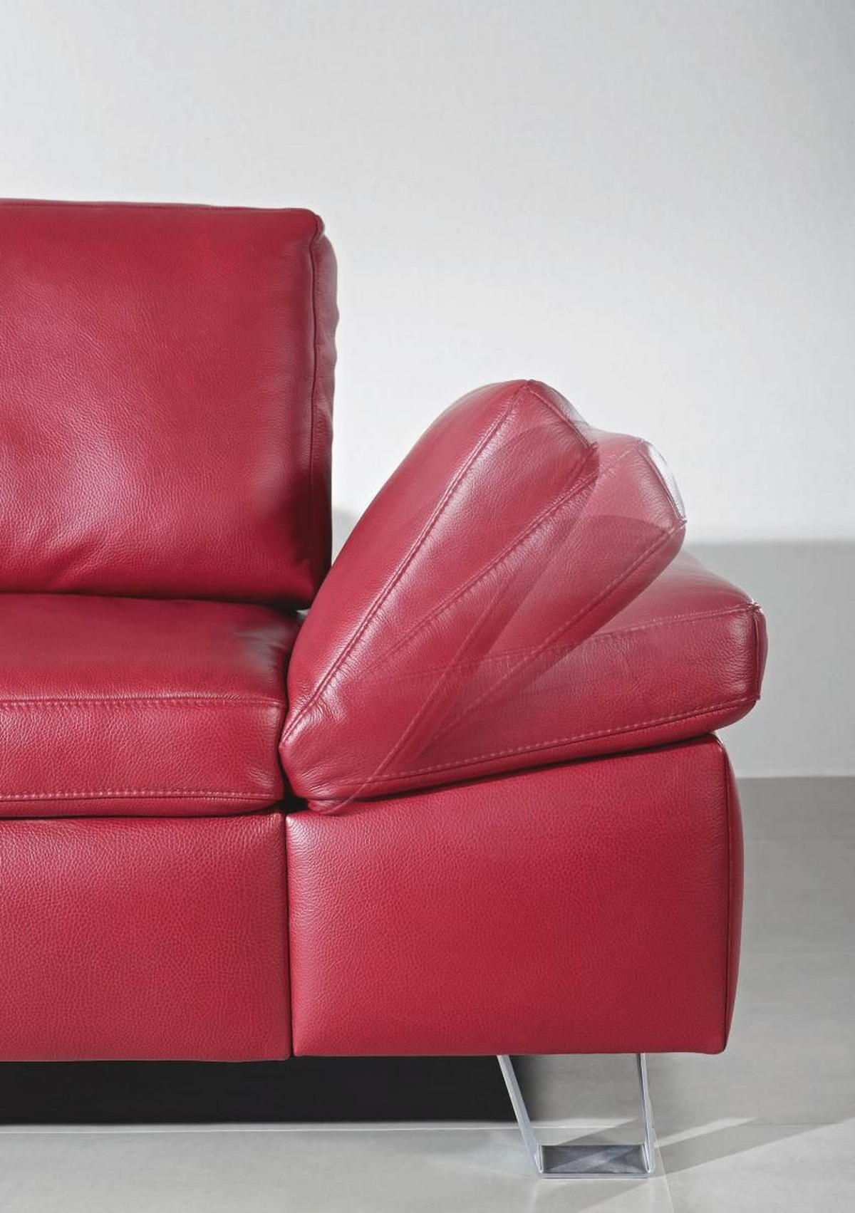 SITZGARNITUR Rot Echtleder  - Edelstahlfarben/Rot, Design, Leder/Metall (220/200/85/109cm) - Moderano