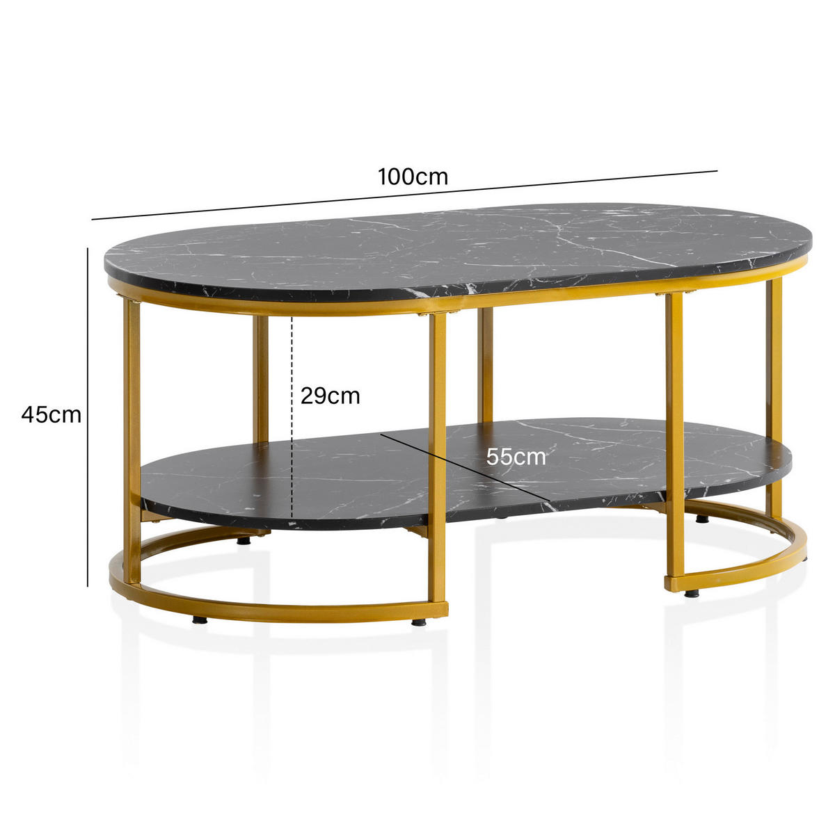 KLUBSKA MIZA, črna, visoki sijaj  - zlate barve/črna, Trendi, kovina/leseni material (100/60/45cm) - Livetastic