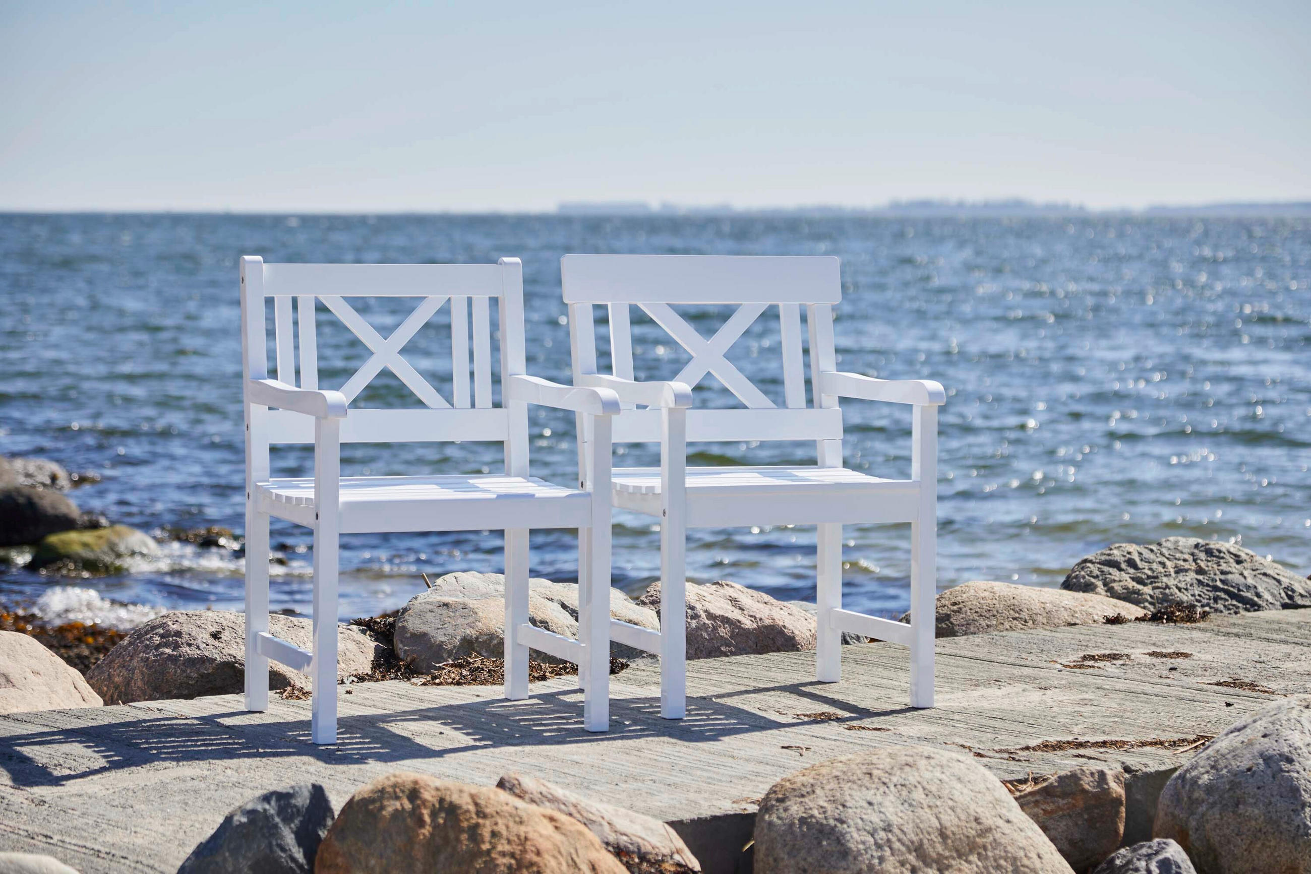 Thumbnail - Gardenson Gartensessel Rosenborg, Weiß Hochglanz, Holz, Mahagoni, vollmassiv, eckig, 59x89x59 cm, Gartenmöbel, Gartenstü...