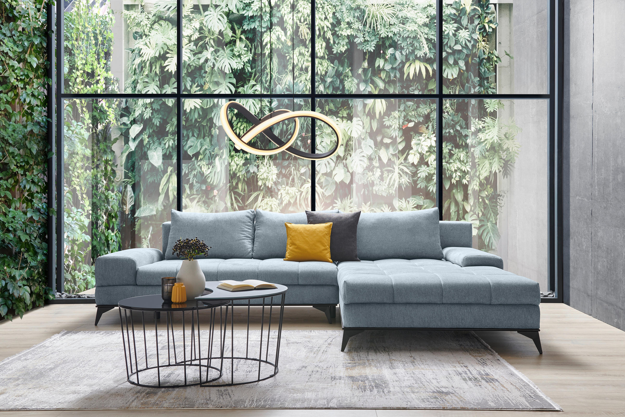 ECKSOFA Türkis Webstoff  - Türkis/Schwarz, Design, Textil/Metall (315/212cm) - Carryhome
