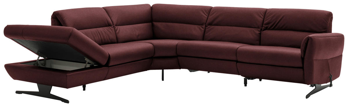 ECKSOFA Bordeaux Echtleder  - Bordeaux/Schwarz, Design, Leder/Metall (258/286cm) - Schöner Wohnen
