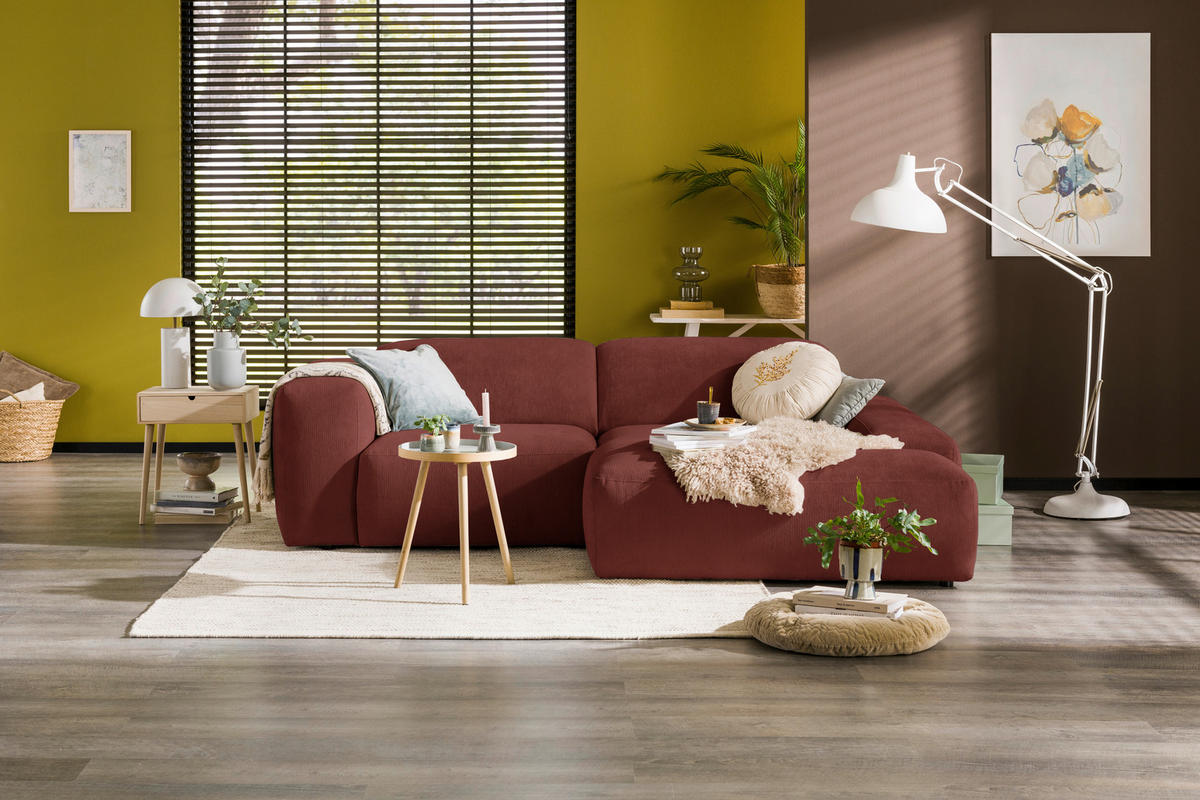 ECKSOFA 252/170 cm HANNAH in Cord Rot  252/170 cm  - Rot/Schwarz, Design, Kunststoff/Textil (252/170cm) - MID.YOU