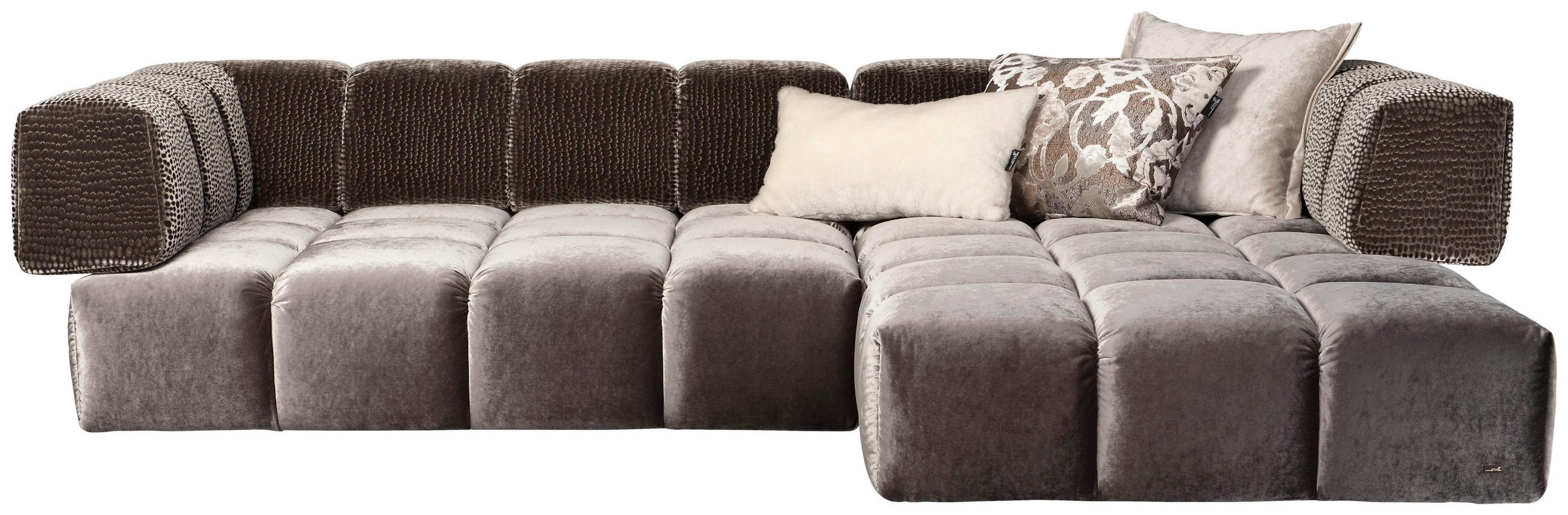 ECKSOFA in Samt, Velours Graubraun  310/215 cm  - Graubraun/Schwarz, Trend, Kunststoff/Textil (310/215cm) - Bretz