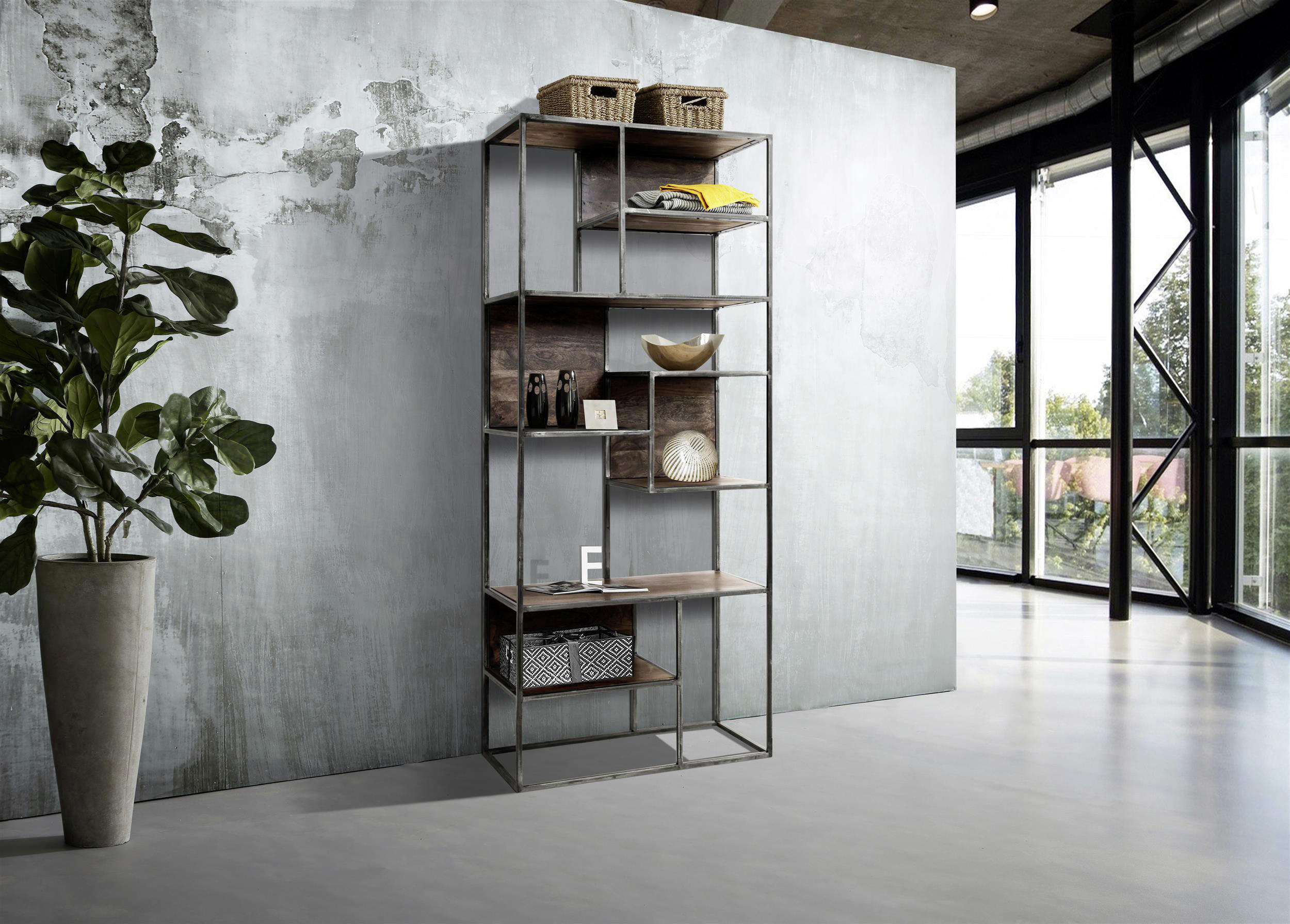 REGAL  75/173/35 cm Grau  - Grau, KONVENTIONELL, Holz/Metall (75/173/35cm) - Livetastic