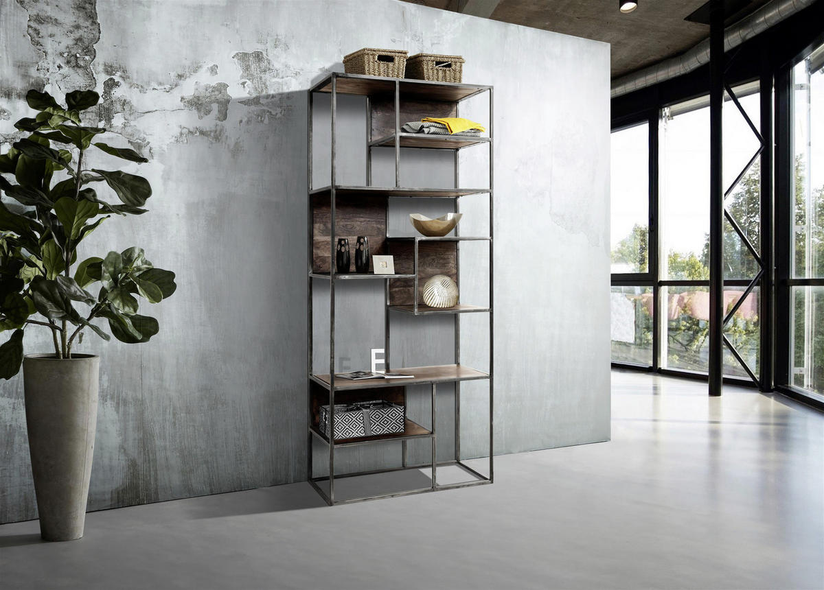 REGAL  75/173/35 cm Grau  - Grau, KONVENTIONELL, Holz/Metall (75/173/35cm) - Livetastic