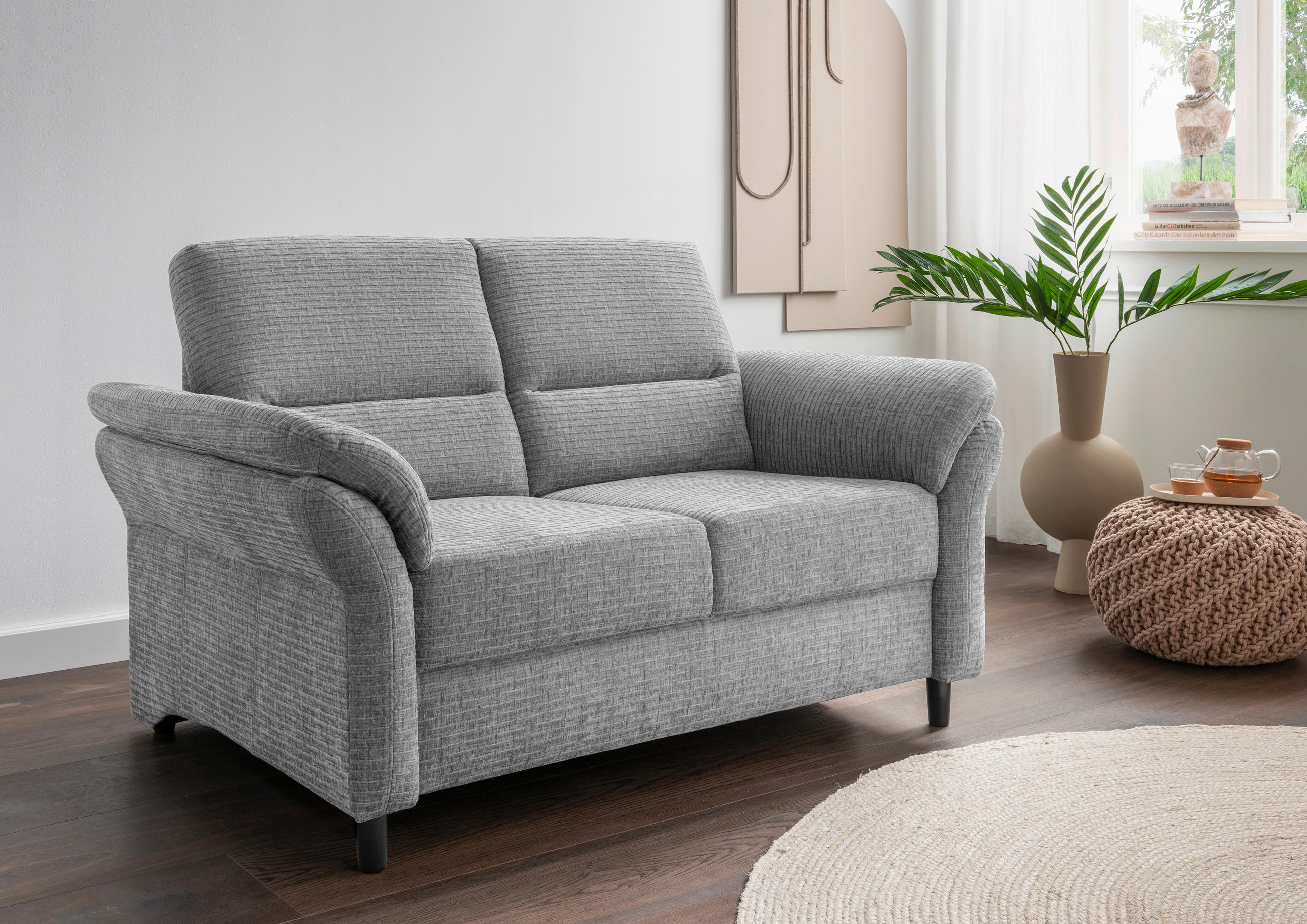 2-SITZER-SOFA Mikrofaser Grau  - Schwarz/Grau, MODERN, Holz/Textil (147/90/89cm) - Livetastic