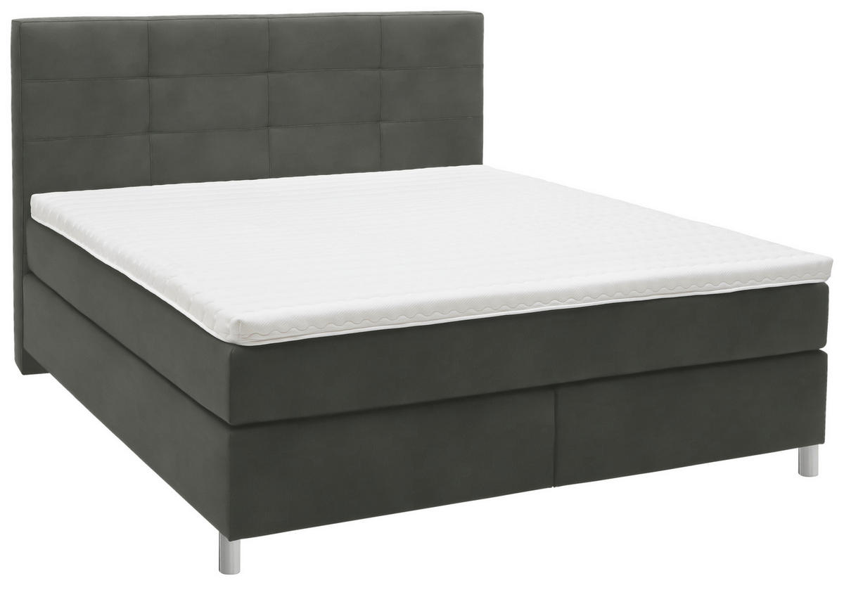 BOXSPRINGBETT 200/200 cm  in Grau  - Chromfarben/Grau, Konventionell, Kunststoff/Textil (200/200cm) - Voleo