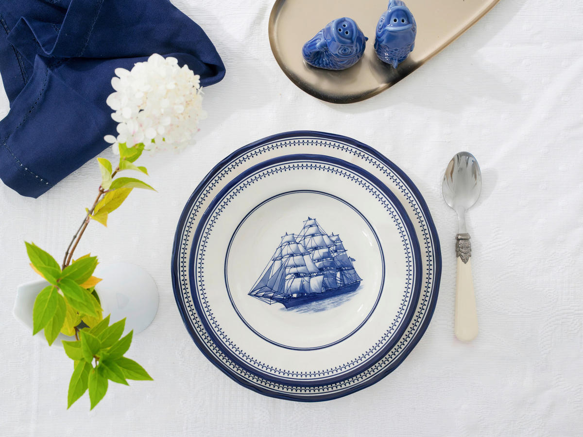 TAFELSERVICE Segelschiff blau 12-teilig  - Blau/Weiß, Basics, Keramik - Creatable