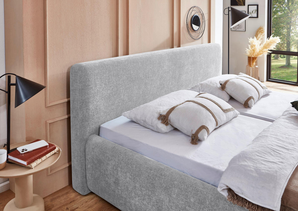 POLSTERBETT 160/200 cm,  in Hellgrau, Bettkasten, Lattenroste,  - Birkefarben/Buchefarben, Design, Holz/Textil (160/200cm) - Xora