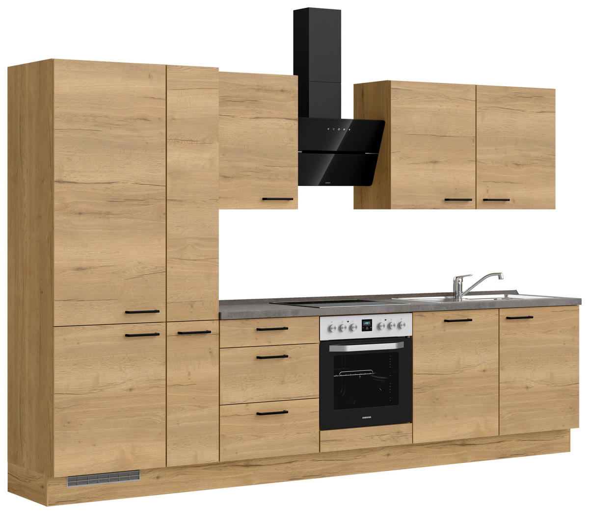 KÜCHENBLOCK Structura 330 cm  in Eichefarben, Schieferfarben  - Schieferfarben/Eichefarben, MODERN, Holzwerkstoff/Metall (330cm) - Nobilia