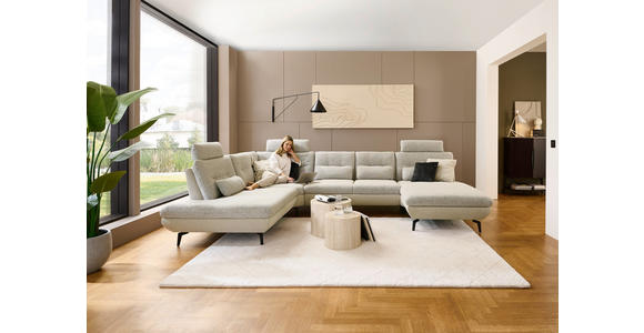 WOHNLANDSCHAFT Silberfarben, Beige Chenille  - Beige/Silberfarben, Design, Textil/Metall (243/352/190cm) - Dieter Knoll