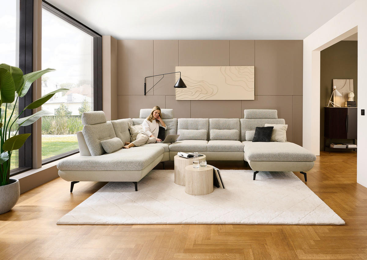 WOHNLANDSCHAFT Silberfarben, Beige Chenille  - Beige/Silberfarben, Design, Textil/Metall (243/352/190cm) - Dieter Knoll