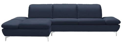 ECKSOFA in Echtleder Blau  200/315 cm  - Blau/Silberfarben, Design, Leder/Metall (200/315cm) - Chilliano