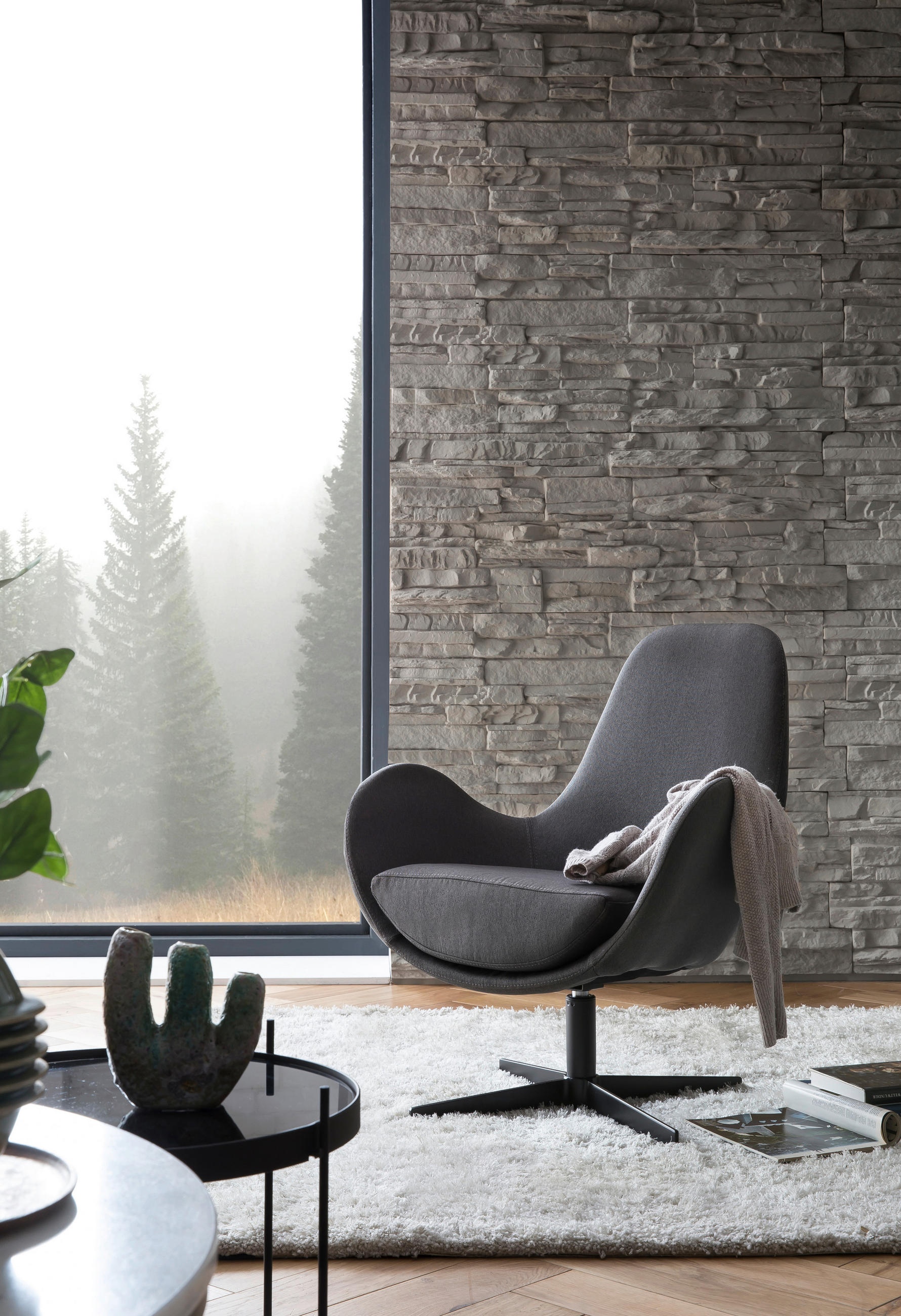 SESSEL in Webstoff Dunkelgrau  - Dunkelgrau/Schwarz, MODERN, Textil/Metall (68/77/57cm) - Livetastic
