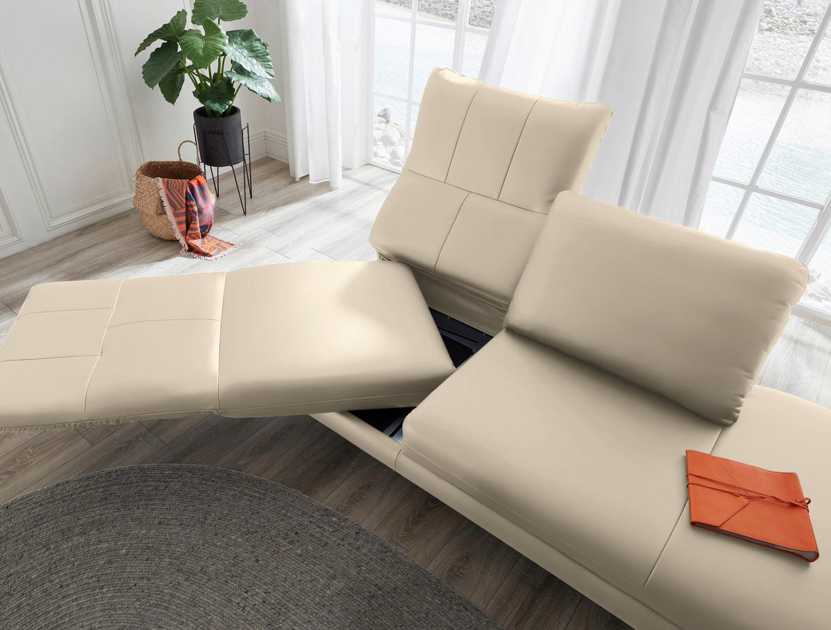 RÉCAMIERE in Echtleder Creme  - Chromfarben/Creme, Design, Leder/Metall (209/85-109/95-16cm) - Dieter Knoll