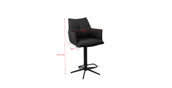 BARHOCKER Echtleder Schwarz Eisen Sitzfläche 360° drehbar - Schwarz, Design, Leder/Metall (54/96-121/56cm) - Novel