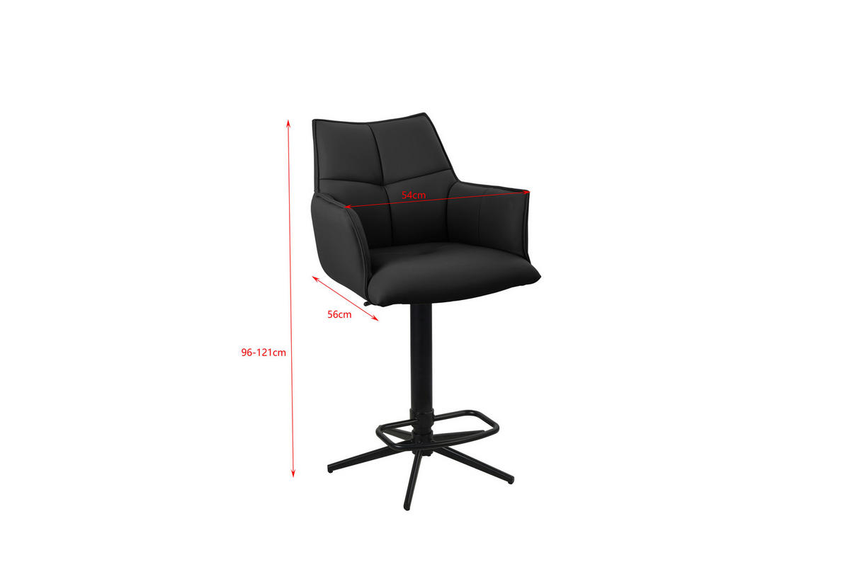 BARHOCKER in Metall, Leder Schwarz  - Schwarz, Design, Leder/Metall (54/96-121/56cm) - Novel