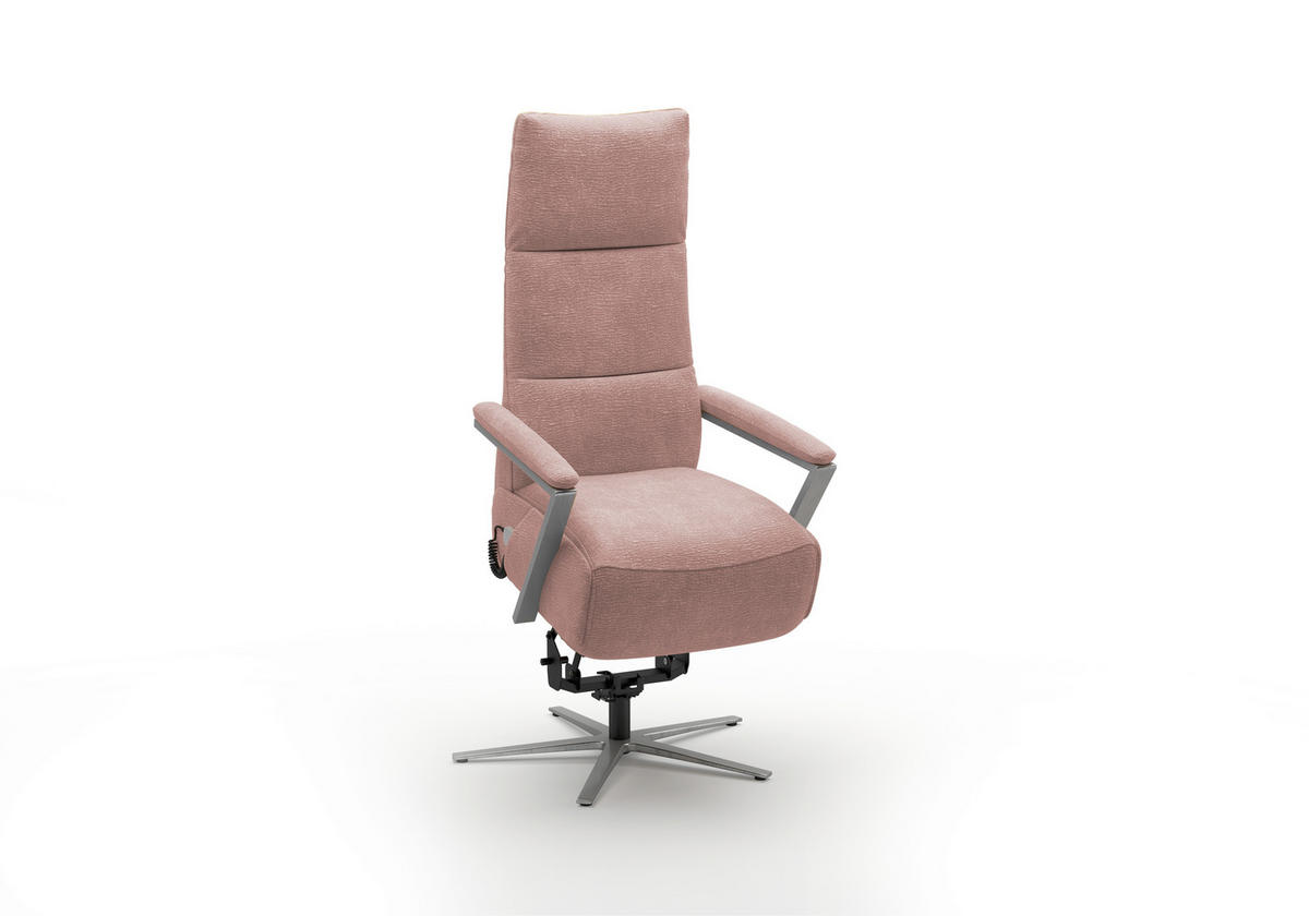 RELAXSESSEL TV VARIO COMFORT E L3 Chenille Kopfteilverstellung, Rücken echt    - Silberfarben/Altrosa, Basics, Textil/Metall (70/128/85cm) - Sit & More