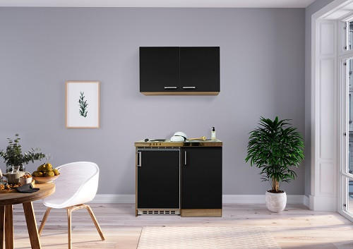MINIKÜCHE 100 cm   in Schwarz, Sonoma Eiche  - Edelstahlfarben/Eichefarben, MODERN, Holzwerkstoff/Kunststoff (100cm) - Respekta