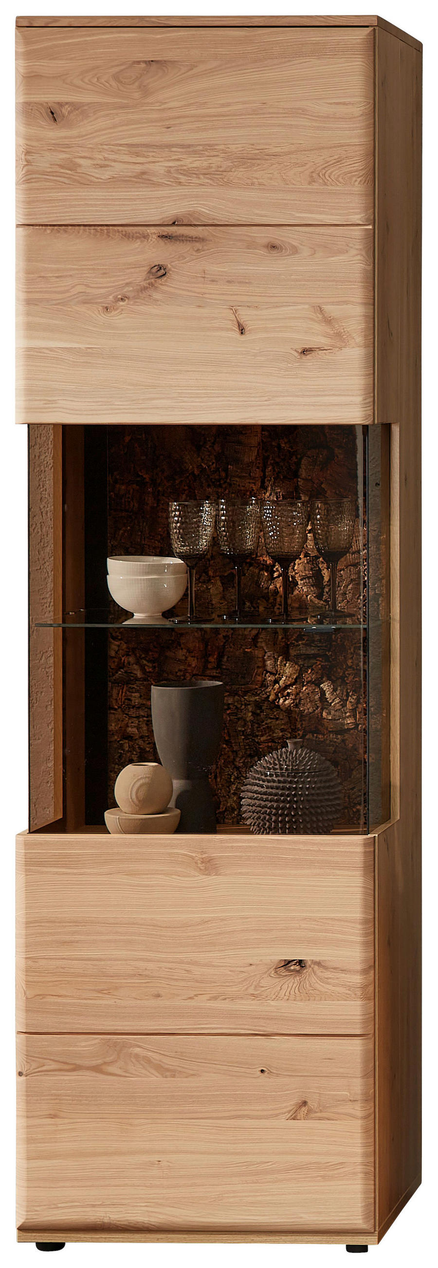 VITRINE  in massiv Esche, Kork Braun, Eschefarben, Eiche Artisan  - Eschefarben/Anthrazit, Natur, Glas/Holz (60/205/40cm) - Cantus