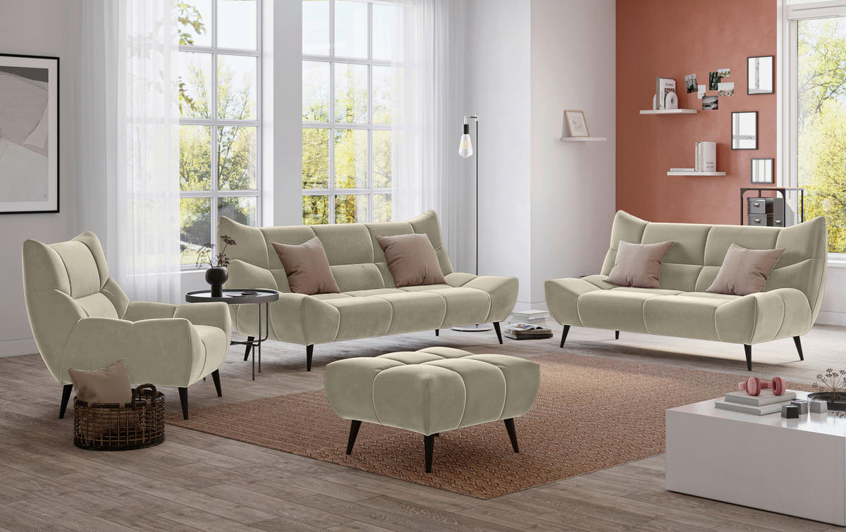 CANAPÉ 2 PLACES in Mikrofaser Creme  - Creme/Schwarz, Design, Textil/Metall (190/106/99cm) - Xora