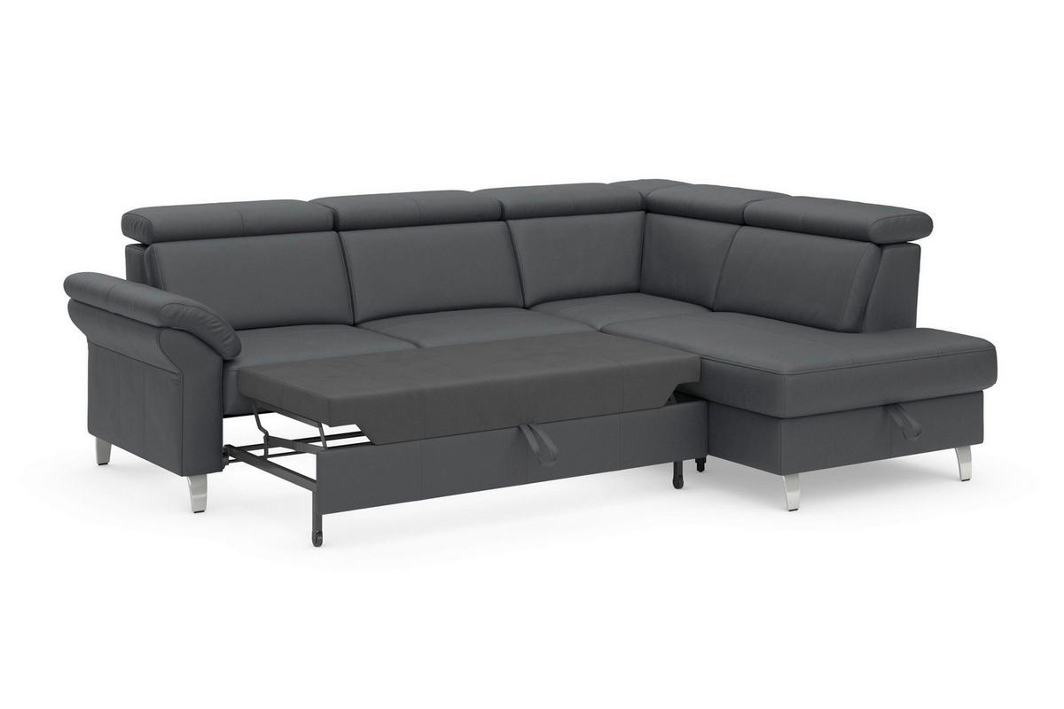 ROHOVÁ SEDAČKA, textil, koža, čierna - čierna/chrómová, Basics, kov/koža (245/194cm) - Sit & More