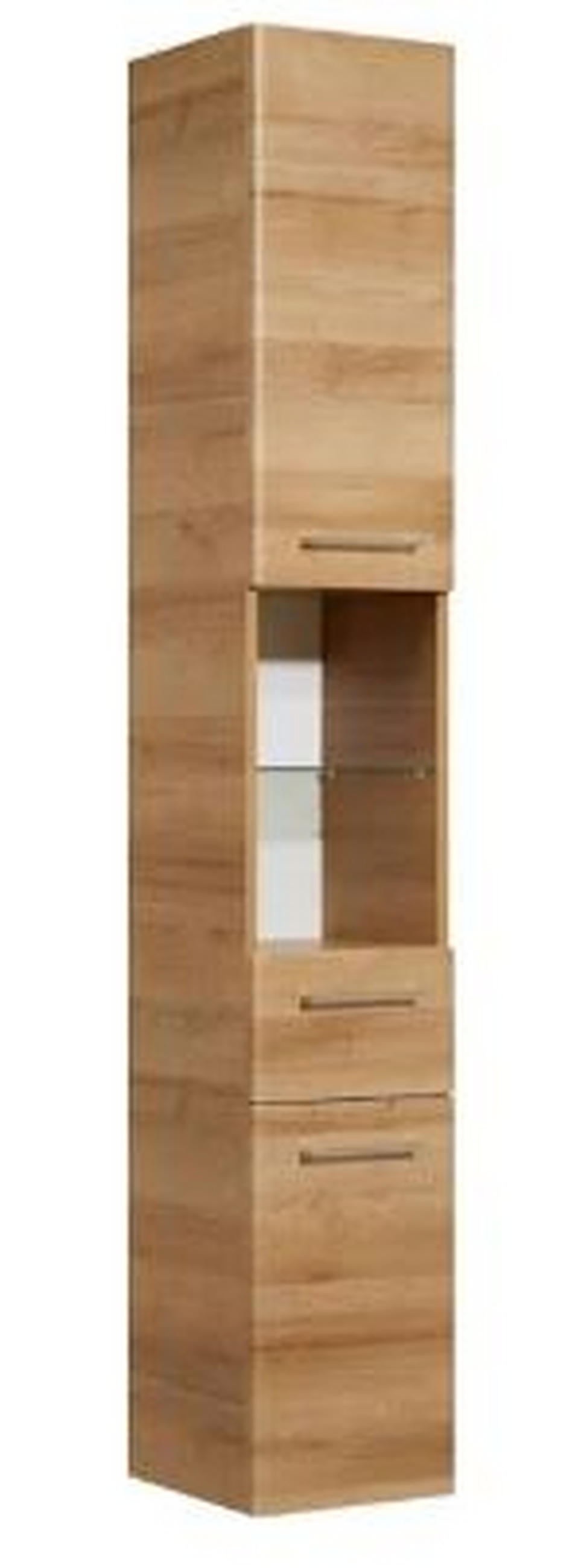 HOCHSCHRANK 30/185,5/33 cm  - Chromfarben/Eichefarben, KONVENTIONELL, Glas/Holzwerkstoff (30/185,5/33cm) - Xora