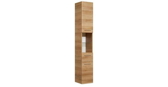 HOCHSCHRANK 30/185,5/33 cm  - Chromfarben/Eichefarben, KONVENTIONELL, Glas/Holzwerkstoff (30/185,5/33cm) - Xora