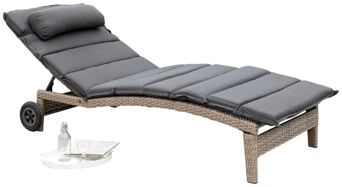 GARTEN-RELAXLIEGE 90/100/208 cm  - Grau, ROMANTIK / LANDHAUS, Kunststoff/Metall (90/100/208cm) - Gardenson