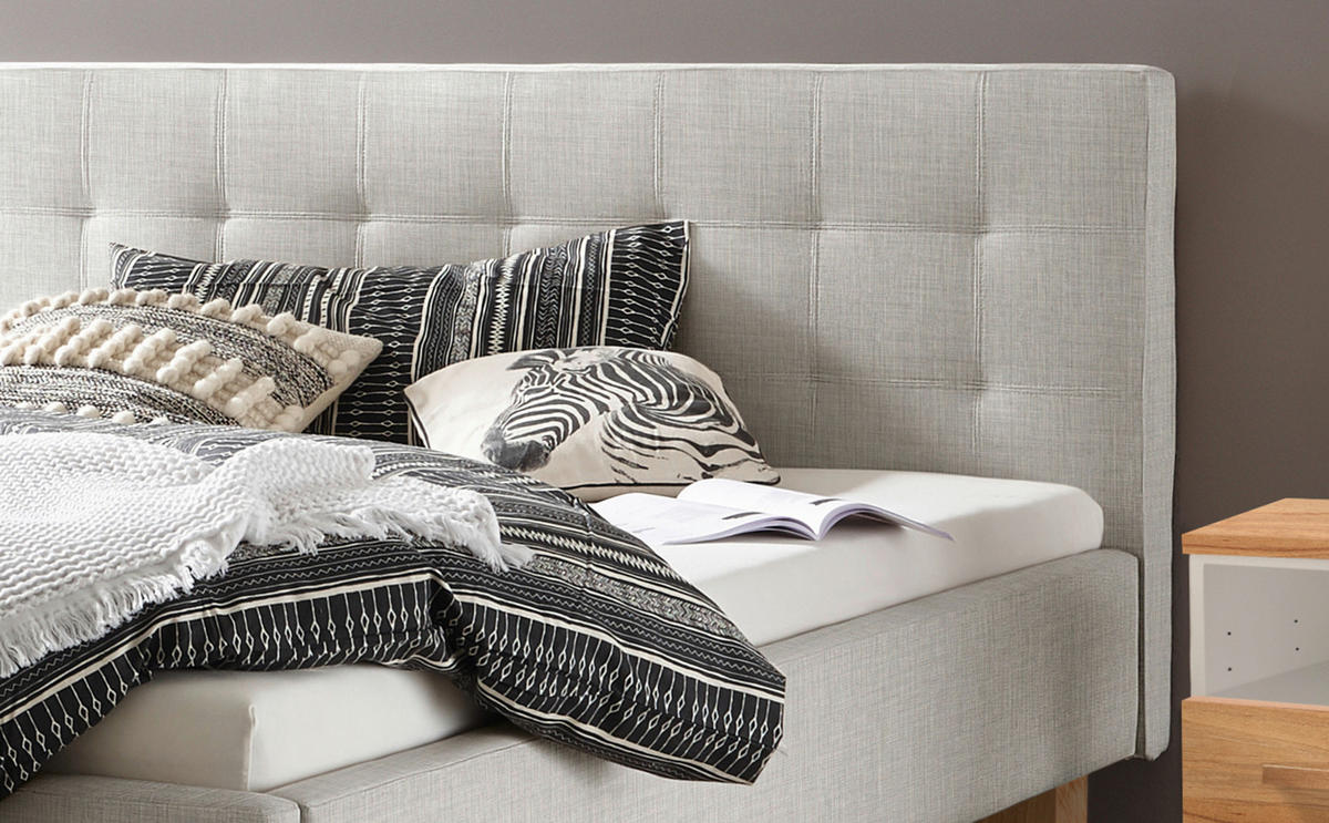 POLSTERBETT gepolstertes Kopfteil Grau, Buchefarben 160/200 cm  - Buchefarben/Grau, Design, Holz/Textil (160/200cm) - Hasena