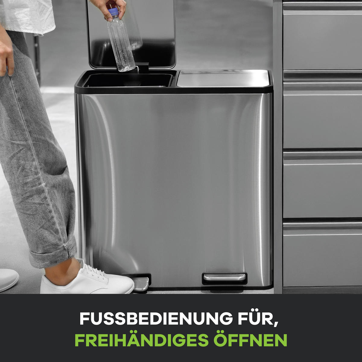 ABFALLEIMER 60 L  - Silberfarben/Schwarz, KONVENTIONELL, Kunststoff/Metall (59/62/36cm) - P & B