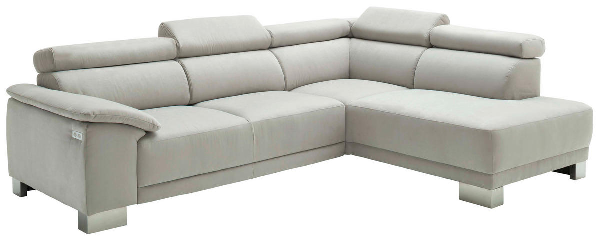 ECKSOFA in Mikrofaser Hellbraun  - Chromfarben/Hellbraun, Design, Textil (270/205cm) - Pure Home Lifestyle