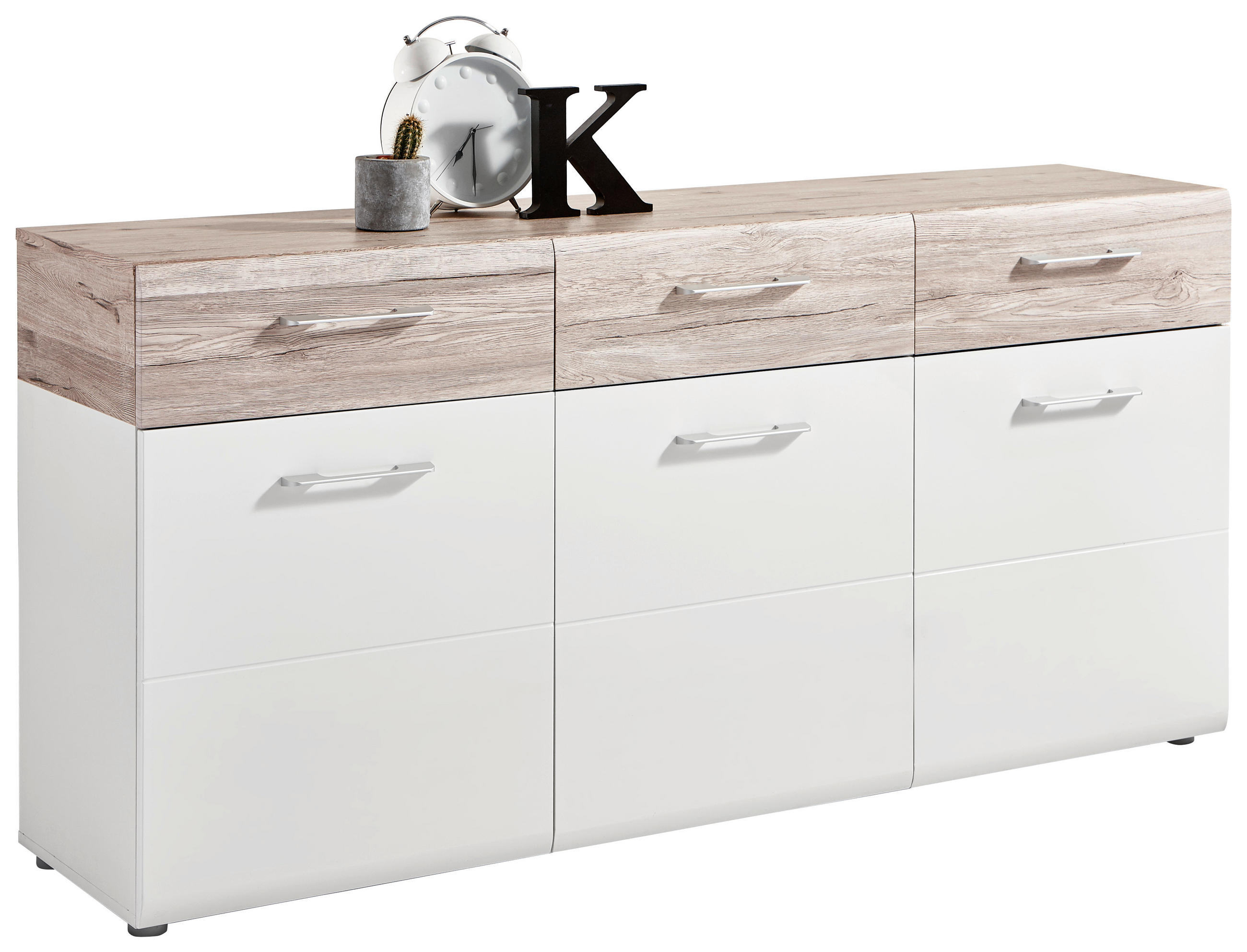 COMODĂ CU UȘI 175/85/44 cm - alb/culoare lemn stejar, Design, plastic/material pe bază de lemn (175/85/44cm) - Carryhome
