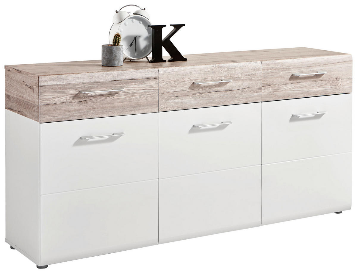 COMODĂ CU UȘI 175/85/44 cm  - alb/culoare lemn stejar, Design, plastic/material pe bază de lemn (175/85/44cm) - Carryhome