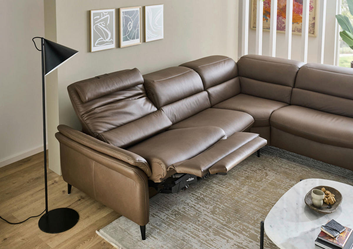 ECKSOFA Braun Echtleder  - Schwarz/Braun, Design, Leder/Metall (287/260cm) - Valdera