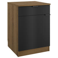 KÜCHENUNTERSCHRANK 60/86/60 cm  in Schwarz, Eichefarben  - Eichefarben/Schwarz, Basics, Holzwerkstoff/Metall (60/86/60cm) - MID.YOU