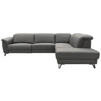 ECKSOFA Dunkelgrau Echtleder  - Dunkelgrau/Schwarz, MODERN, Leder/Holz (303/240cm) - Livetastic