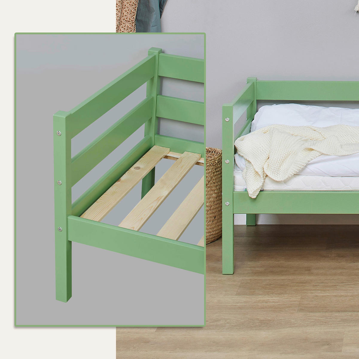 KINDER-/JUNIORBETT 70/160 cm  in Grün  - Kieferfarben/Grün, MODERN, Holz (70/160cm) - MID.YOU